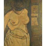 Nude female in an interior, post impressionist oil on canvas, bearing an indistinct signature