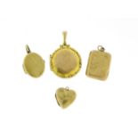 Four 9ct gold back and front lockets, the largest 3.6cm in length, 15.2g :For Further Condition