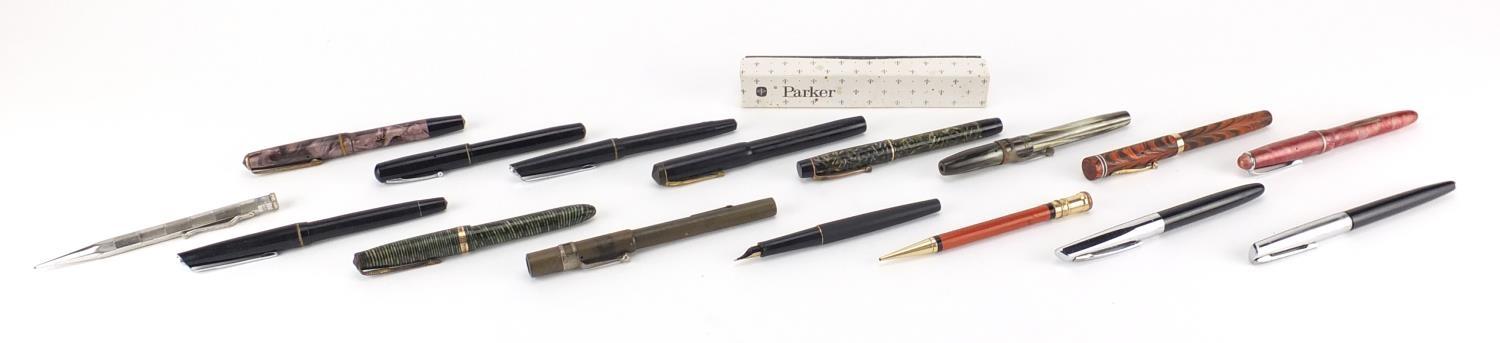 Fountain pens and propelling pencils including a Waterman's brown ripple with 9ct gold band, - Image 2 of 13