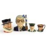 Four character jugs comprising John Major by Kevin Francis, Carlton Ware 4497 and two Royal Doulton,