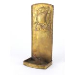 Arts & Crafts brass candlelight embossed with sailing ship, 30cm high :For Further Condition Reports