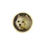 Victorian hand painted enamel terrier brooch by William Bishop Ford, with unmarked gold mount, 3.7cm