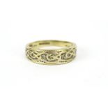 9ct gold diamond Celtic design ring, size P, 3.4g :For Further Condition Reports Please Visit Our