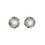 Pair of 9ct gold diamond, seed pearl and mother of pearl earrings, 1cm in diameter, 2.0g :For