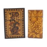 Two Victorian calling card cases including a Tunbridge Ware example with micro mosaic inlay, the
