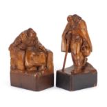 Two 19th century continental wood carvings of monks, the largest 32.5cm high :For Further