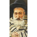 Portrait of a Rabbi, oil on board, bearing a signature Wolmark, mounted and framed, 60cm x 29.5cm :