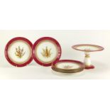 Victorian Royal Worcester part dessert service, hand painted with flowers with in a pink border