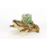 19th century Majolica frog tooth pick holder by Joseph Holdcoft, 10cm in length :For Further
