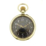 Gentleman's silver plated Goliath pocket watch with black dial, the case numbered 776166, 7cm in