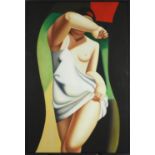 After Tamara de Lempicka - Semi nude Art Deco female, oil on canvas, framed 92cm x 61cm :For Further