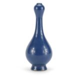 Chinese porcelain blue glazed garlic neck vase, 18cm high :For Further Condition Reports Please