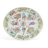 Chinese Canton porcelain platter, finely hand painted in the famille rose palette with figures and