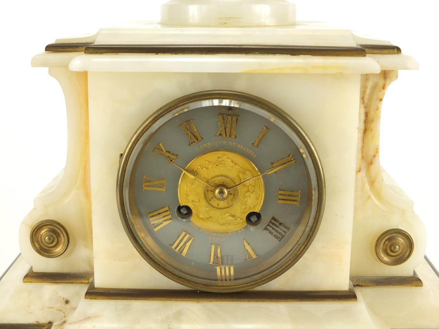 French Bordier onyx striking mantel clock with brass mounts, the dial with Roman numerals marked - Image 3 of 7