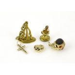 Victorian and later fobs and pendants including 9ct gold hardstone spinner example, the largest 2.