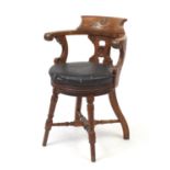 Naval interest oak captains chair, removed from HMS Marlborough, 81cm high :For Further Condition
