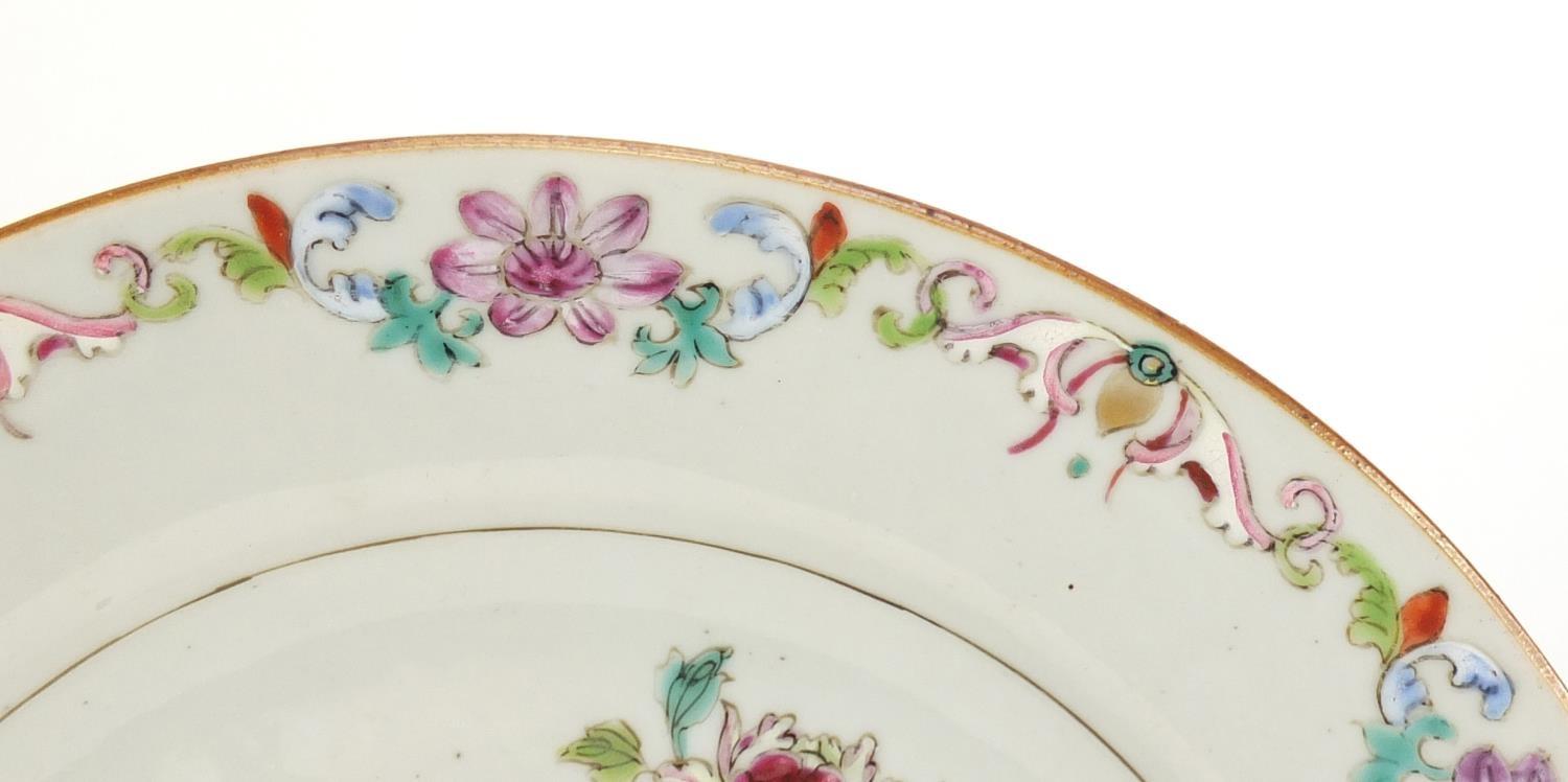 Chinese porcelain plate, hand painted in the famille rose palette with cranes amongst flowers, - Image 4 of 6