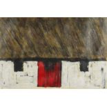 Cottage with red door, Irish school oil on paper, bearing a signature Brady, mounted unframed,