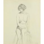 Lawrence Preston - Seated nude female, signed pencil, mounted and framed, 29cm x 24cm :For Further