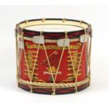 George Potter & CO Military interest side drum hand painted with the crest of the first battalion,