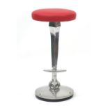 Contemporary chrome bar stool with cushioned red leather seat and ball and claw support, 77cm