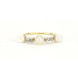Unmarked gold pearl and diamond ring, size L, 1.7g :For Further Condition Reports Please Visit Our