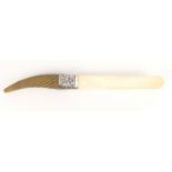 Rhinoceros horn handled ivory page turner with silver mount, indistinct Birmingham hallmarks, 34.5cm