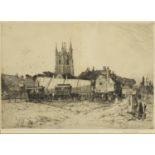 Frank Short - Strolling players at Lydd, pencil signed black and white etching, mounted and