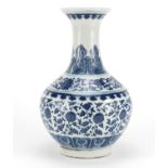 Chinese blue and white porcelain vase, decorated with flowers and foliage, six figure character