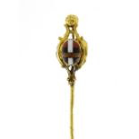 French gold tie pin with hardstone Pietra dura panels, 7.5cm in length, 2.0g :For Further
