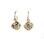 Pair of continental gold and clear stone earrings, marked 750, 2cm in length, 2.0g :For Further