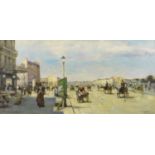 Manner of Eugène Boudin - Busy Paris street scene, oil on board, framed, 59cm x 29cm :For Further
