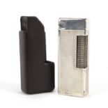 Dunhill silver plated pocket lighter with leather case, 6.5cm high :For Further Condition Reports