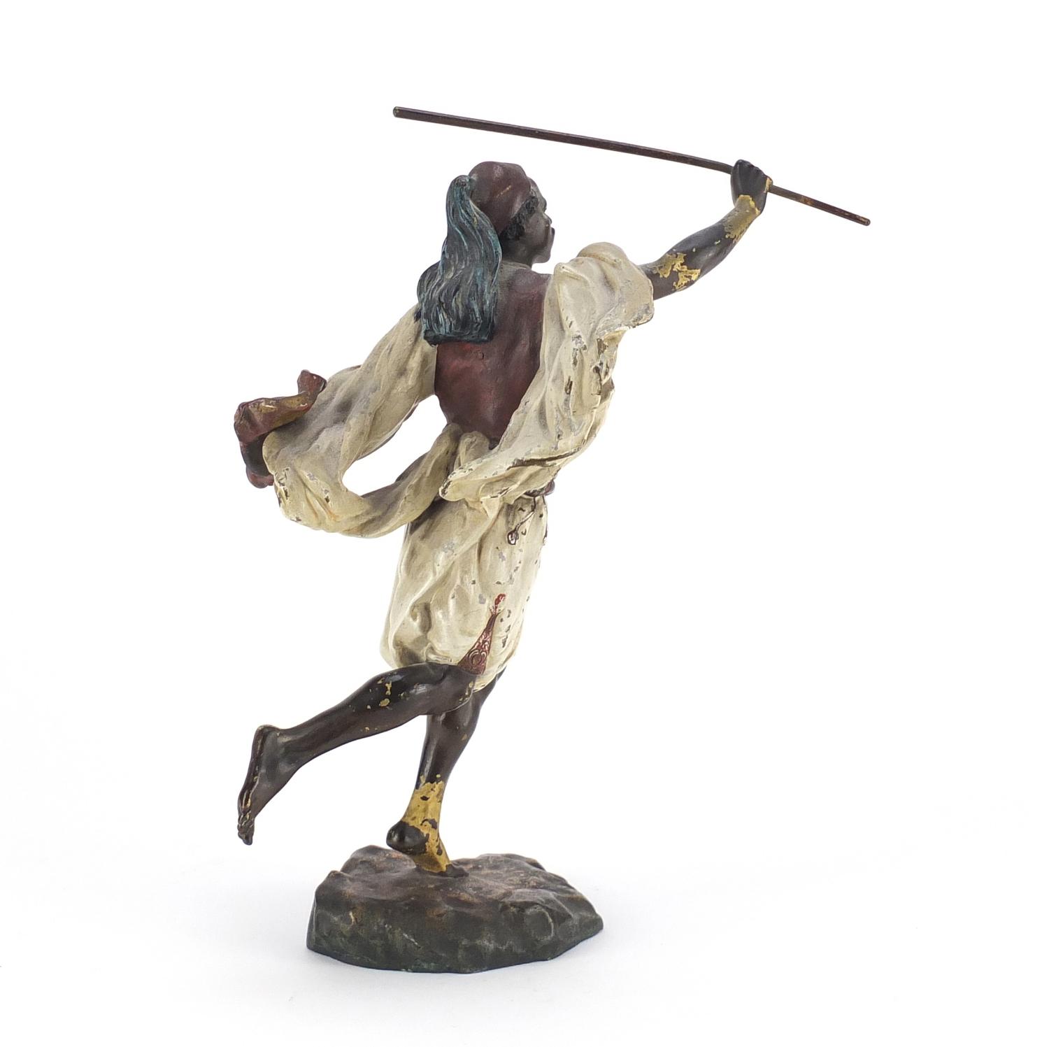 Franz Xaver Bergmann, large Austrian cold painted bronze figure of an Arab huntsman, impressed marks - Image 3 of 5