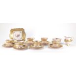 Tuscan six place tea service, hand painted and gilded with flowers :For Further Condition Reports
