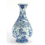 Chinese blue and white porcelain vase, hand painted with birds amongst trees, 35cm high :For Further