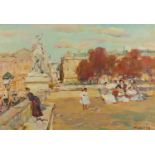 Elizaros Gennady - Sunday in the park, Russian oil on canvas, stamp and inscriptions verso,
