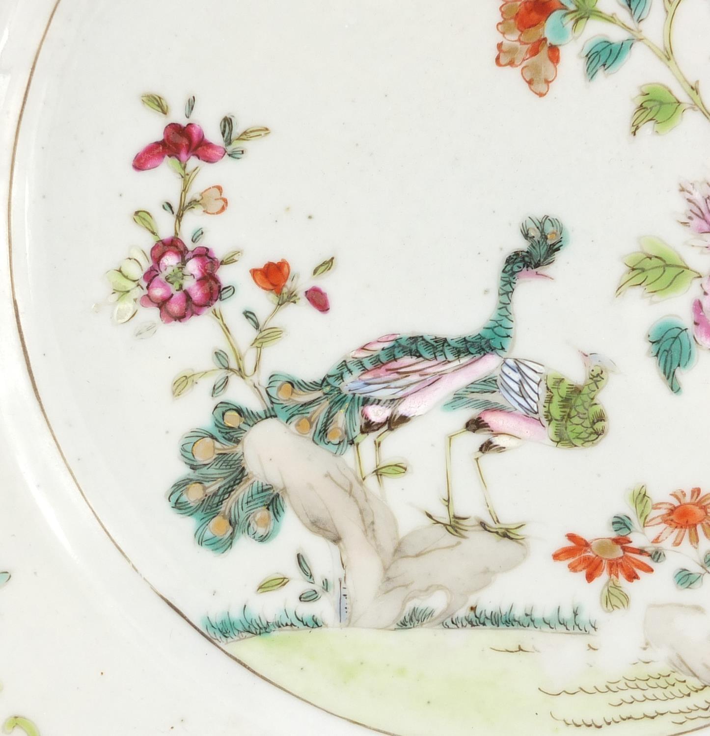 Chinese porcelain plate, hand painted in the famille rose palette with cranes amongst flowers, - Image 2 of 6