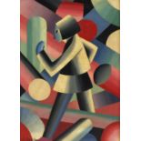 Abstract composition, cubist figure, Russian school oil on board, bearing a signature Monora,