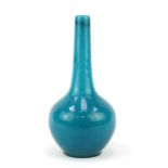 Chinese turquoise glazed porcelain vase, with narrow neck, character marks to the base, 28cm high :