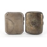 Two rectangular silver cigarette cases, one with engine turned decoration, Chester hallmarks, the