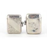 Two Edwardian silver vesta's, one with engraved decoration, Birmingham hallmarks, the largest 5cm in