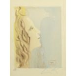 Salvador Dali - The Greatest Beauty of Beatrice, pencil signed lithograph in colour, details