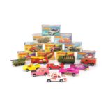 Ten vintage Matchbox die cast vehicles with boxes including Rolamatics and Superfast comprising