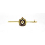 Military interest 9ct gold and enamel Royal Engineers bar brooch, 5cm in length, 3.6g :For Further