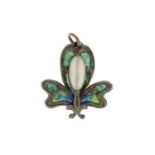 Art Nouveau silver, enamel and mother of pearl pendant, numbered 1096, 3.5cm in length, 6.9g :For