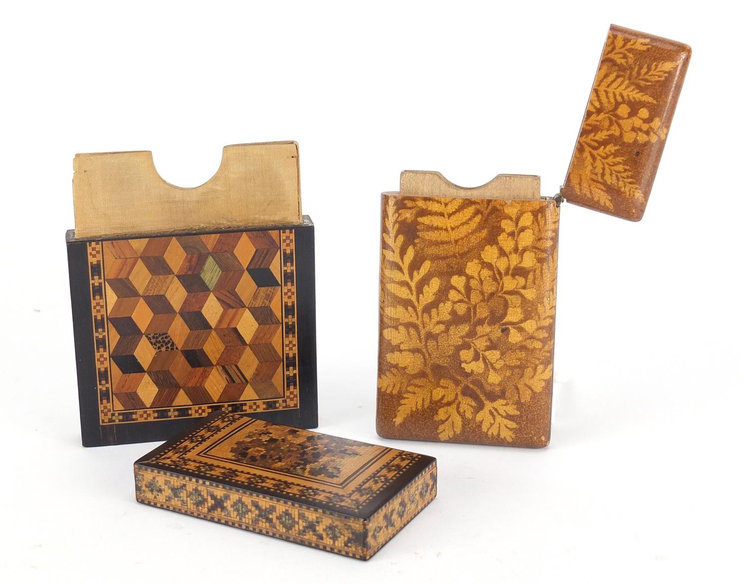 Two Victorian calling card cases including a Tunbridge Ware example with micro mosaic inlay, the - Image 3 of 4