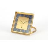Loxor eight day brass and lapis lazuli travel alarm clock, with date dial, retailed by Mappin &