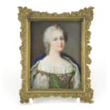Early 19th century hand painted portrait miniature of a female, signed with monogram AB, housed in