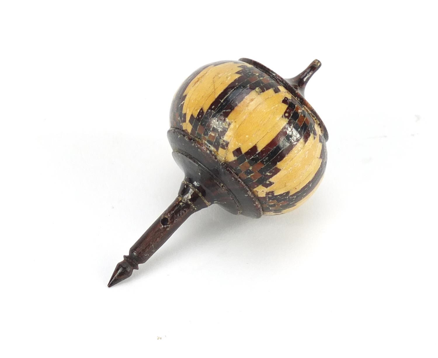 Victorian Tunbridge Ware spinning top, 6cm in length :For Further Condition Reports Please Visit Our - Image 2 of 3